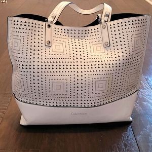 Calvin Klein White Leather Tote Bag